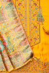 Mustard Organza Unstitched Salwar Suit With Dola Silk Dupatta