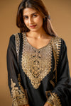 Black Chinon Readymade Suit And Palazzo With Chinon Dupatta