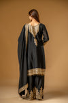 Black Chinon Readymade Suit And Palazzo With Chinon Dupatta