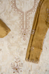 Tussar Mustard Organza Unstitched Salwar Suit With Chinon Dupatta