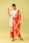 White Cotton Readymade Suit And Pant With Cotton Dupatta