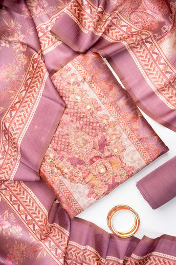 Mauve Cotton Unstitched Salwar Suit With Cotton Dupatta