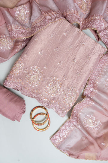 Onion Shimmer Unstitched Salwar Suit With Chinon Dupatta