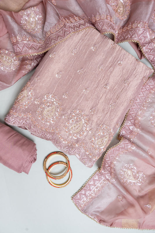 Onion Shimmer Unstitched Salwar Suit With Chinon Dupatta