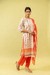 White Cotton Readymade Suit And Pant With Cotton Dupatta