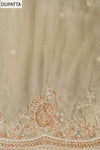 Olive Shimmer Unstitched Salwar Suit With Cotton Dupatta