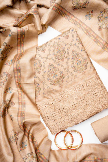 Tussar Cotton Unstitched Salwar Suit With Cotton Dupatta