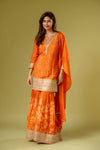 Orange Cotton Readymade Sharara Set With Chinon Dupatta