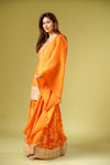 Orange Cotton Readymade Sharara Set With Chinon Dupatta