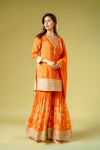 Orange Cotton Readymade Sharara Set With Chinon Dupatta