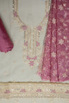 Off White Gajari Organza Unstitched Salwar Suit With Cotton Dupatta