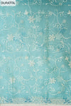 Off White Tea Green Organza Unstitched Salwar Suit With Cotton Dupatta
