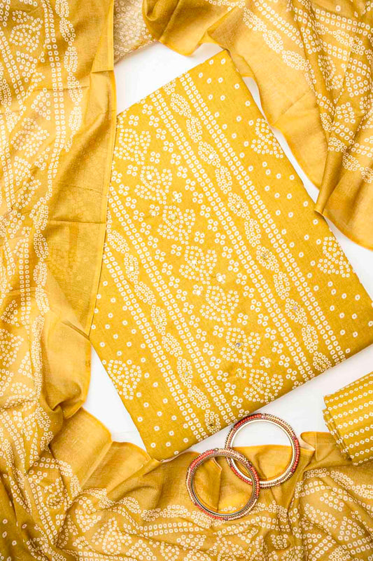 Mustard Cotton Unstitched Salwar Suit With Cotton Dupatta