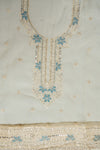 Off White Tea Green Organza Unstitched Salwar Suit With Cotton Dupatta