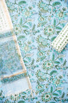 Blue Grey Cotton Unstitched Salwar Suit With Cotton Dupatta