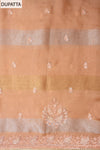 Peach Shimmer Unstitched Salwar Suit With Chinon Dupatta
