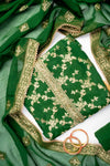 Bottle Green Dola Unstitched Salwar Suit With Organza Dupatta