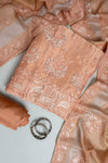 Peach Shimmer Unstitched Salwar Suit With Chinon Dupatta