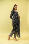 Black Cotton Readymade Suit And Pant With Cotton Dupatta