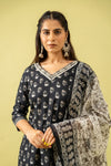 Black Cotton Readymade Suit And Pant With Cotton Dupatta