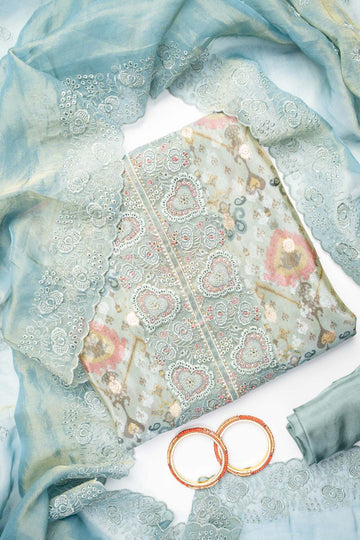 Grey Tissue Unstitched Salwar Suit With Tissue Dupatta