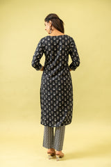 Black Cotton Kurti And Pant With Cotton Dupatta