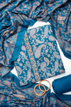Blue Pashmina Unstiched Salwar Suit With Pashmina Dupatta