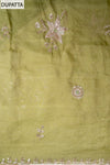 Tussar Pista Organza Unstitched Salwar Suit With Chinon Dupatta