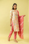 Off White Cotton Readymade Suit And Pant With Cotton Dupatta