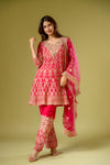 Rani Georgette Readymade Suit And Pant With Net Dupatta