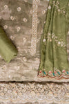 Mehendi Organza Unstitched Salwar Suit With Chiffon Dupatta