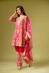 Rani Georgette Readymade Suit And Pant With Net Dupatta