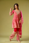 Rani Georgette Readymade Suit And Pant With Net Dupatta