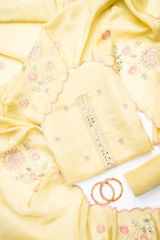 Pista Crepe Tissue Unstitched Salwar Suit With Tissue Dupatta