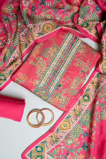 Gajari Cotton Unstitched Salwar Suit With Cotton Dupatta