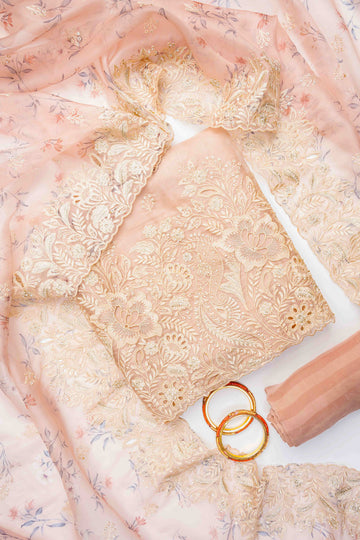 Tussar Organza Unstitched Salwar Suit With Organza Dupatta