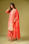 Coral Chinon Readymade Sharara Set With Chinon Dupatta