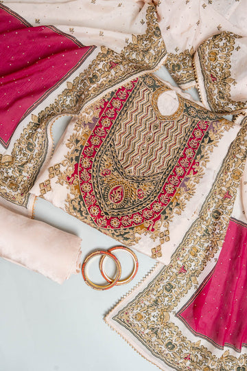 Off White Crepe Unstitched Salwar Suit With Georgette Dupatta
