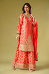 Coral Chinon Readymade Sharara Set With Chinon Dupatta