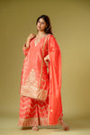 Coral Chinon Readymade Sharara Set With Chinon Dupatta