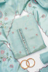 Sky Blue Crepe Tissue Unstitched Salwar Suit With Tissue Dupatta