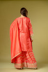 Coral Chinon Readymade Sharara Set With Chinon Dupatta