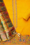 Mustard Organza Unstitched Salwar Suit With Dola Silk Dupatta