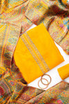 Mustard Organza Unstitched Salwar Suit With Dola Silk Dupatta