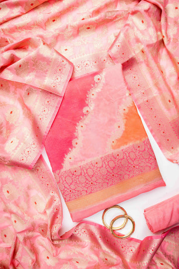 Gajari Banarasi Silk Unstitched Salwar Suit With Silk Dupatta