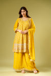 Mustard Georgette Readymade Suit And Palazzo With Georgette Dupatta