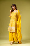 Mustard Georgette Readymade Suit And Palazzo With Georgette Dupatta