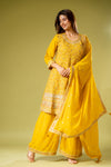 Mustard Georgette Readymade Suit And Palazzo With Georgette Dupatta