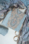 Grey Crepe Unstitched Salwar Suit With Crepe Dupatta