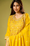 Mustard Georgette Readymade Suit And Palazzo With Georgette Dupatta